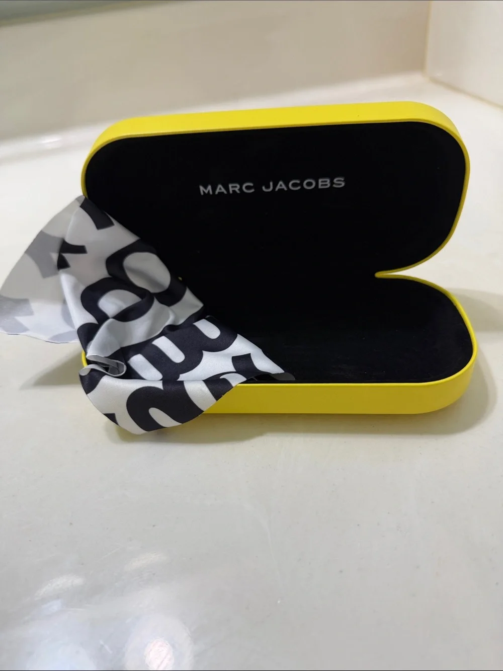 Marc Jacobs Yellow and Black Eyewear Case with Branded Cloth